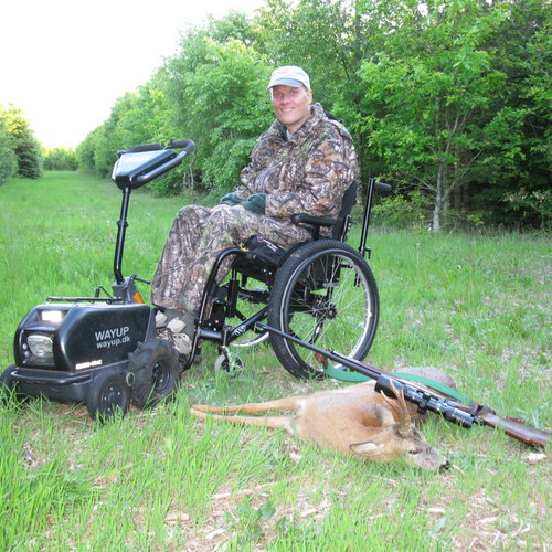 Hjælpemotor til kørestol der kan bruges til jagt